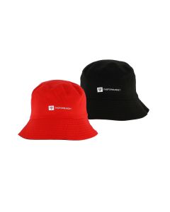 Bøttehatt sort/rød - vrengbar med logo
