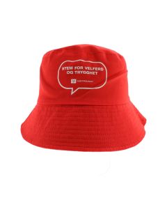 Bøttehatt sort/rød - vrengbar med tekst + logo